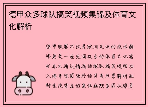 德甲众多球队搞笑视频集锦及体育文化解析