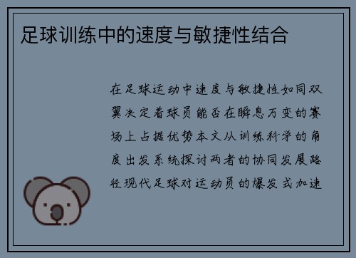 足球训练中的速度与敏捷性结合
